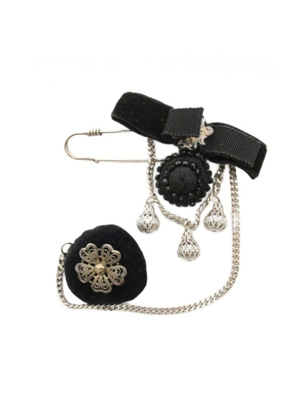 Miu Miu Pin Brooch Black Ribbon Motif Chain Charm